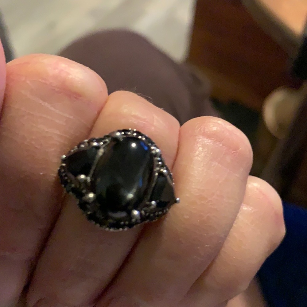 Black onyx silver ring